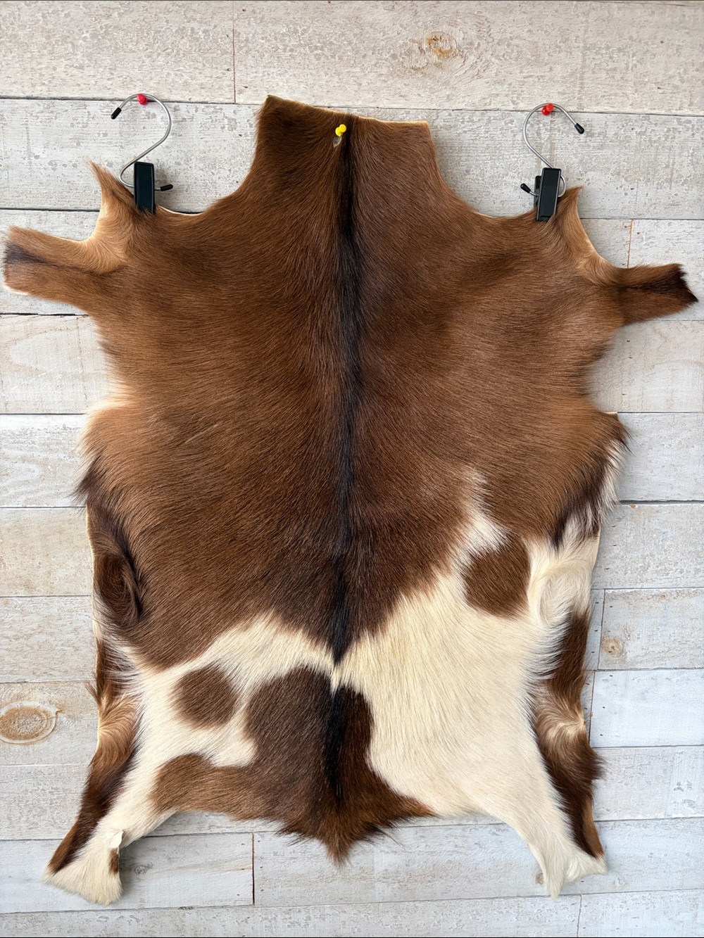 Genuine Goatskin Fur Pelt 33” x 22” Natural Brown & Cream Rustic Hide - Picture 2 of 7